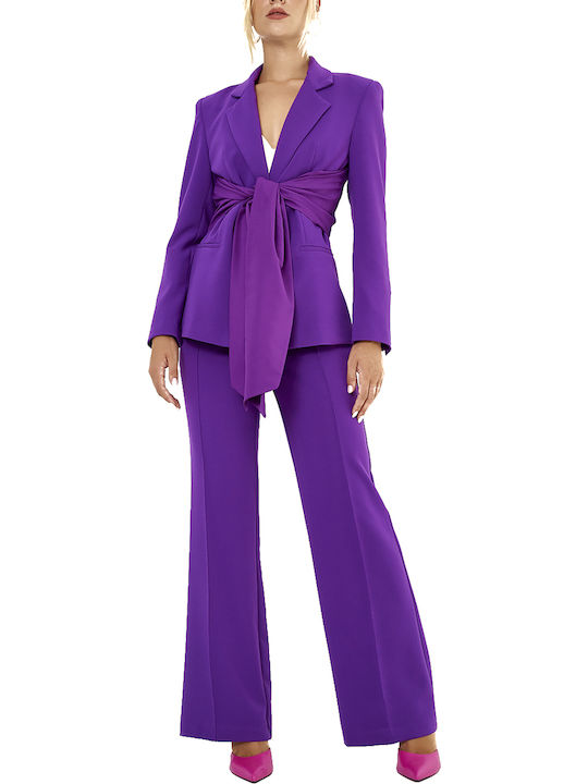 Women's Fabric Trousers Flared Regular Fit Purple