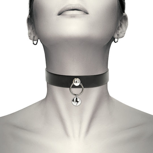 Coquette Hand Crafted Choker with Ring Jingle Bell Halsband in Schwarz Farbe