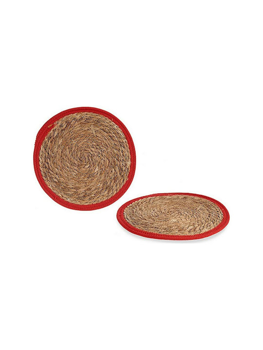 BigBuy Placemats Rotund Wicker Roșu 35cm 1buc