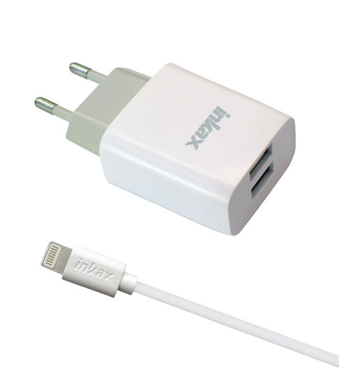 Inkax с 2 USB-A порта и кабел Lightning Бял (CD-97)