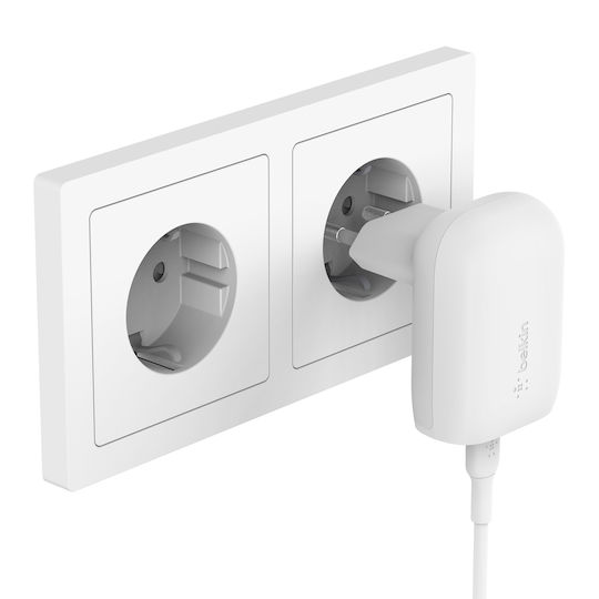 Belkin Φορτιστής με Θύρα USB-C και Καλώδιο USB-C - USB-C 30W Power Delivery Λευκός (Boost Charge)
