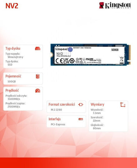Kingston NV2 SSD 500GB M.2 NVMe PCI Express 4.0 SNV2S/500G
