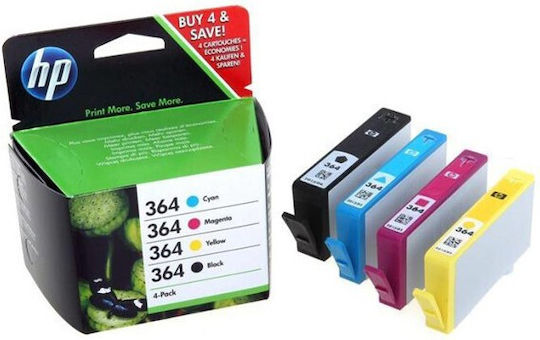 HP 364 Original Pack of 4 InkJet Printer Inks Yellow / Cyan / Magenta / Black (N9J73AE)