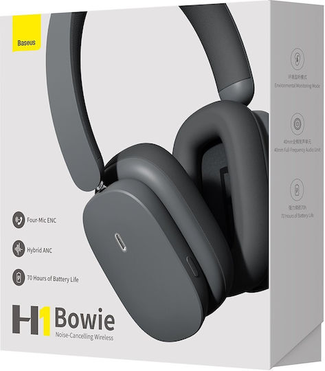 Baseus Bowie H1 Kabellos / Kabelgebunden Über Ohr Kopfhörer mit 70 Stunden Betriebszeit Gray