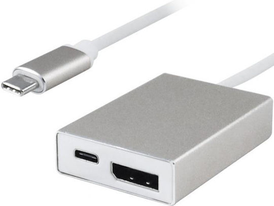 Powertech Konverter USB-C männlich zu DisplayPort / USB-A / USB-C weiblich Silber 1Stück PTH-040