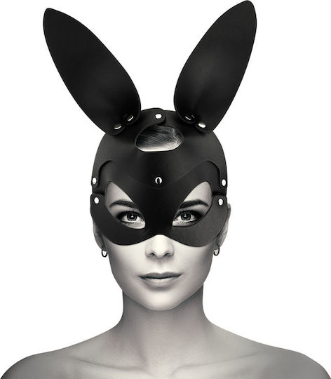 Coquette Vegan Leather Mask Bunny Ears BDSM Mask in Black Color