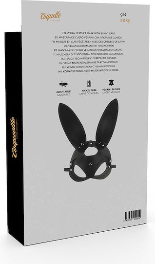 Coquette Vegan Leather Mask Bunny Ears BDSM Mask in Black Color