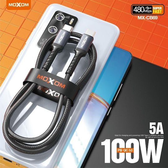 Moxom Braided USB 2.0 Cable USB-C Male - USB-C 100W PD Black 1m