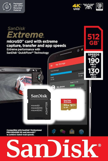 Sandisk Extreme microSDXC 512GB U3 V30 A2 UHS-I 190MB/s с адаптер