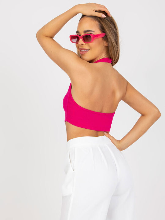 Rue Paris Crop Top Sportiv pentru Femei fără Mâneci cu Decolteu în V Fuchsia