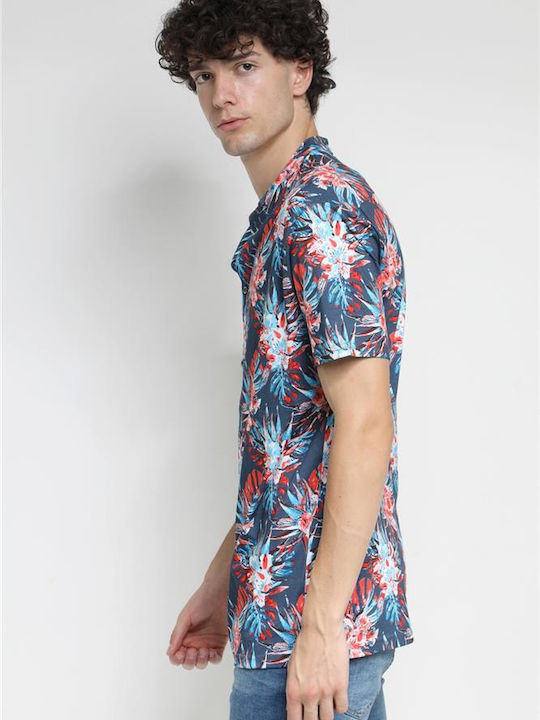 Κοντομάνικο Βαμβακερό Πουκάμισο Floral Indigo