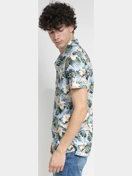 Short-sleeved Cotton Shirt Floral Lilac Sky