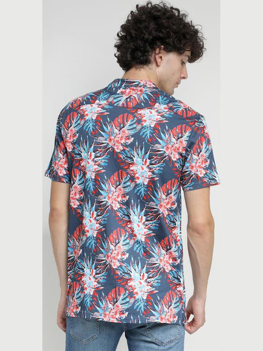Κοντομάνικο Βαμβακερό Πουκάμισο Floral Indigo