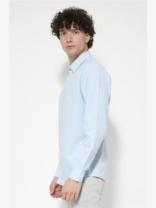 Long-sleeved Linen Shirt Light Blue