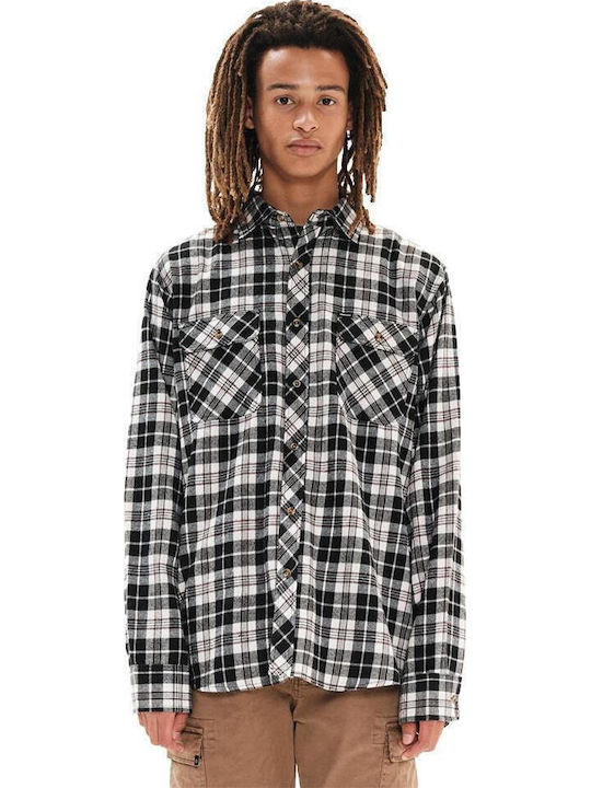 Long-sleeved Flannel Shirt Checked White/Black