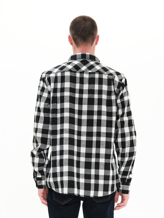 Emerson Men's Shirt Long Sleeve Flannel Checked White/Black