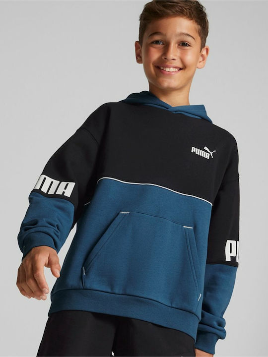 Puma Kids Sweatshirt with Hood and Pocket Blue Power Colorblock