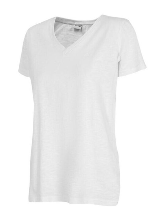 4F Women's Athletic Oversized T-shirt with V Neckline White