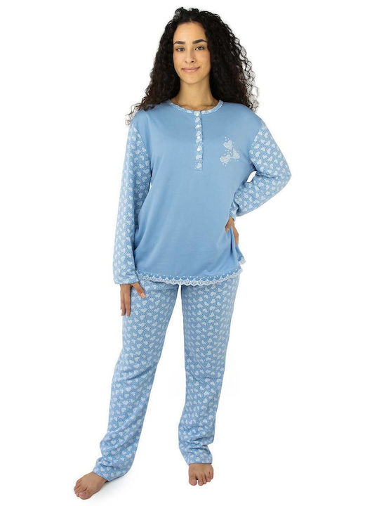 Lydia Creations Winter Damen Pyjama-Set Hellblau