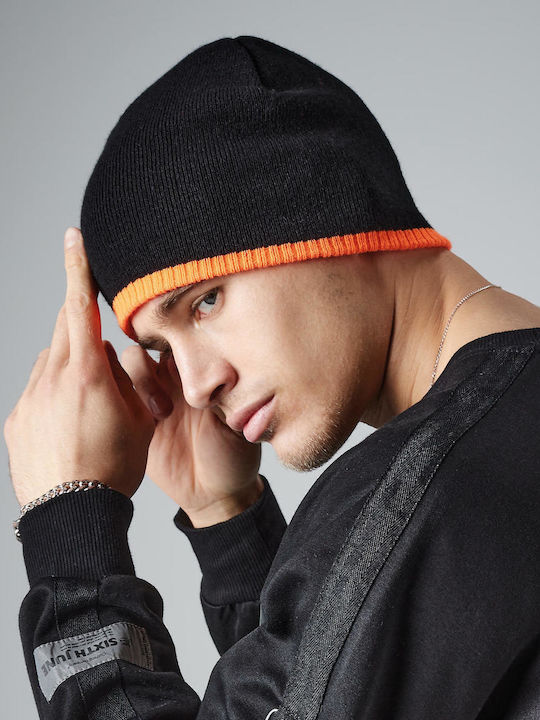 Beechfield B44C Knitted Beanie Cap Black/Orange