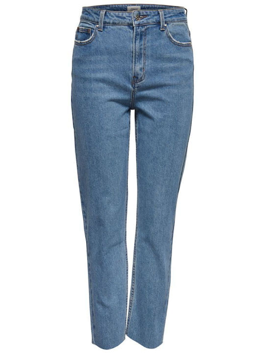 Hoch tailliert Damenjeans in Gerader Linie Light Blue Denim