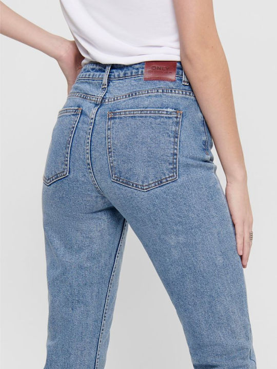 Hoch tailliert Damenjeans in Gerader Linie Light Blue Denim