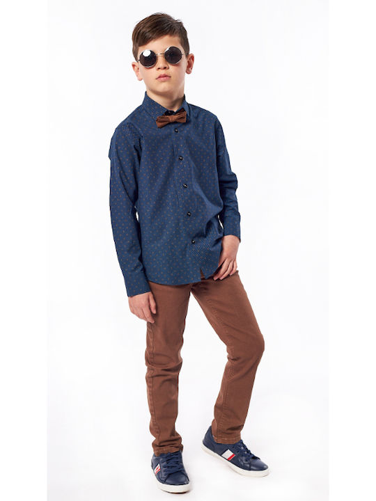 Kids Polka Dot Shirt Long Sleeve Navy Blue