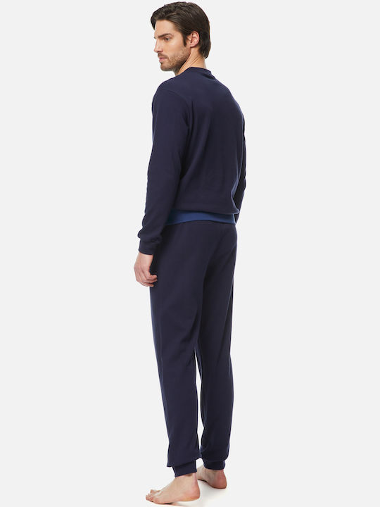 Minerva Men's Winter Cotton Pajamas Set Navy Blue