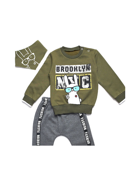 Hashtag Kids Sweatpants Set Khaki 3pcs