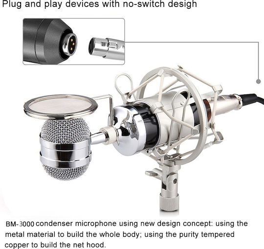 BM-3000 Condenser (Small Diaphragm) Microphone Shock Mounted for Vocals