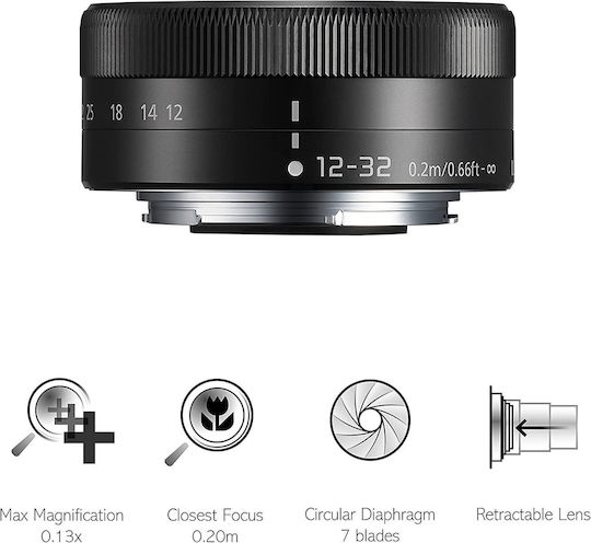 Panasonic Crop Obiectiv Foto Lumix G Vario 12-32mm f3.5-5.6 Asph. Mega OIS Zoom standard pentru Montura Micro Patru Treimi (MFT) Black