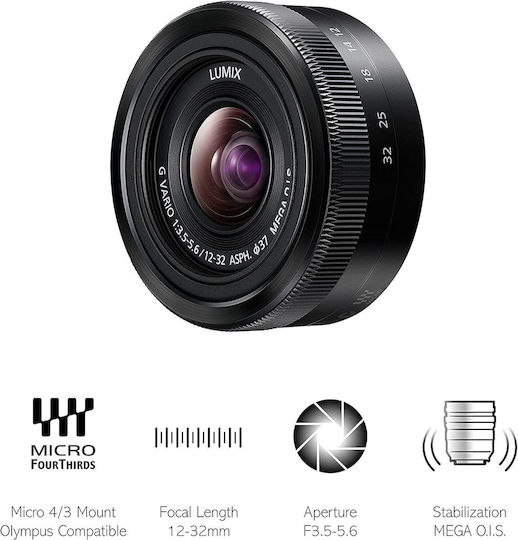 Panasonic Crop Obiectiv Foto Lumix G Vario 12-32mm f3.5-5.6 Asph. Mega OIS Zoom standard pentru Montura Micro Patru Treimi (MFT) Black