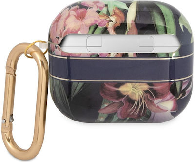 Guess Flower Print Θήκη Σιλικόνης με Γάντζο σε Μπλε χρώμα για Apple AirPods 3