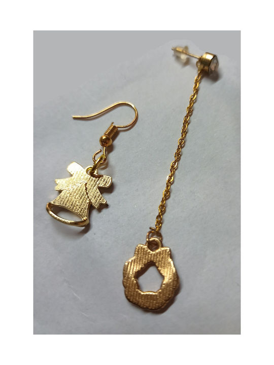 Handmade gold metallic christmas wreath & bell earrings 3-5cm (tatu moyo)