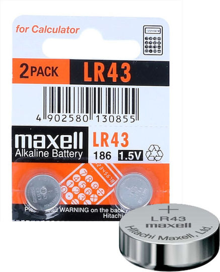 Maxell Alkaline Watch Batteries LR43 1.5V 10pcs