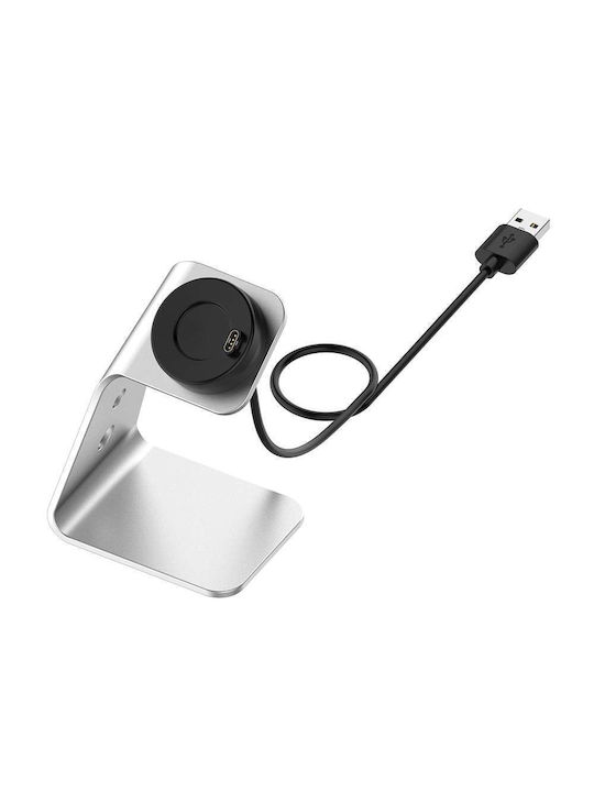 Καλώδιο Φόρτισης USB με Βάση Αλουμινίου Φορτιστής για Garmin Forerunner 745 / Venu Sq / Fenix 5/5s/5x/6/6s/6x/7/7x/7s Ασημί
