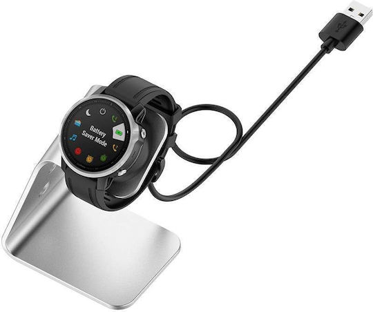 Charging Cable USB with Aluminum Base Wearable Charger Garmin Forerunner 745 / Venu Sq / Fenix 5/5s/5x/6/6s/6x/7/7x/7s Silver