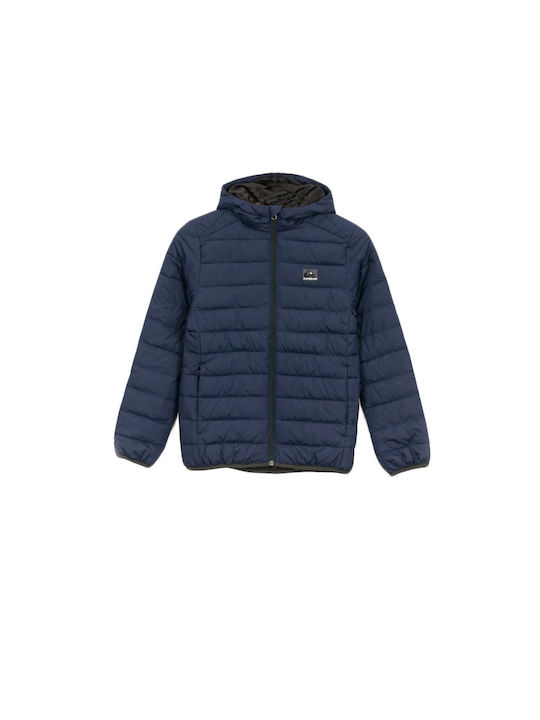 Quiksilver Kids Quilted Jacket short Hooded Navy Blue Boys Scaly