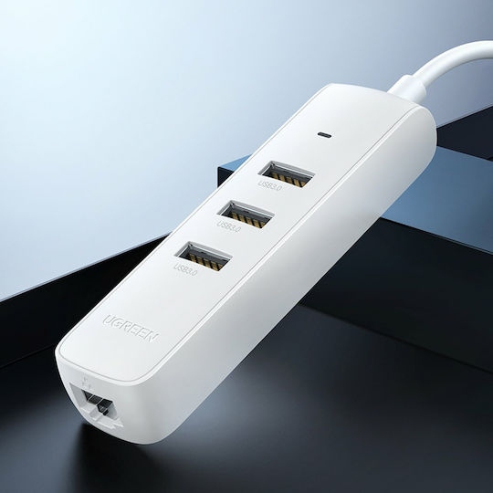 Ugreen CM416 USB 3.0 Hub 3 Anschlüsse mit USB-C / Ethernet Verbindung Weiß
