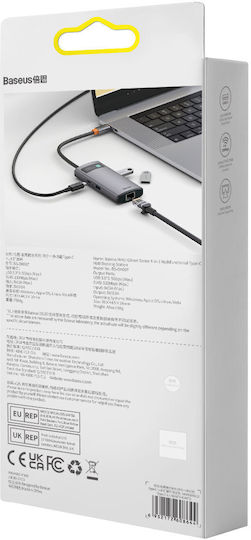 Baseus Metal Glanz Serie USB-Hub 3 Anschlüsse USB 3.0 mit USB-C Anschluss Ethernet Silber
