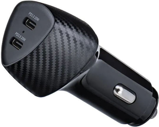 Forcell Автомобилен Заряден Устройство 40W Бързо Зареждане с 2x USB-C Порта Черен Цвят