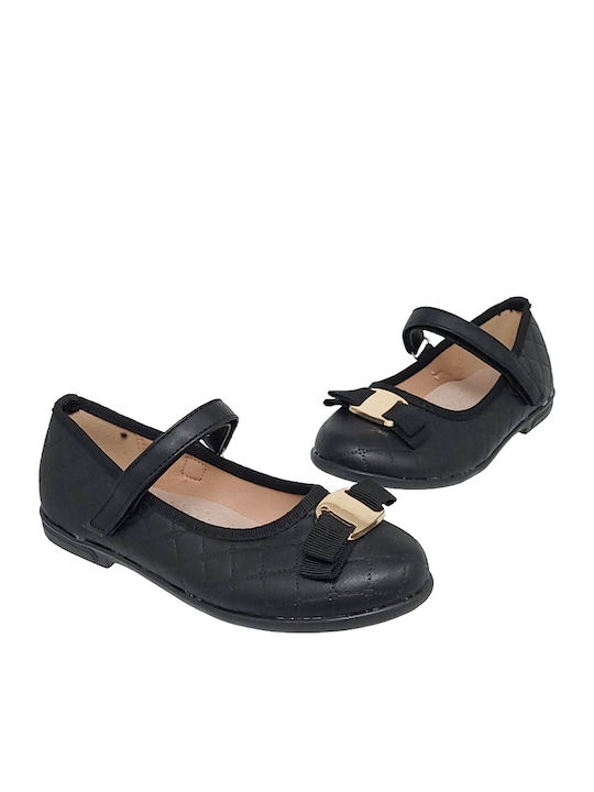 Kids Ballerinas 12-116 with Hoop & Loop Closure Black