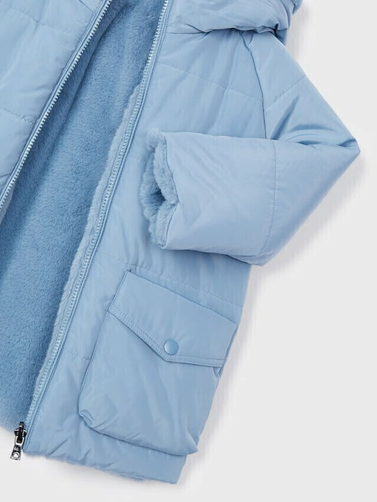 Ecofriends Kids Quilted Short Coat with Hood Light Blue