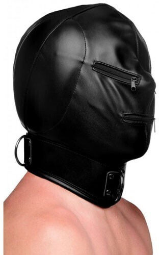 XR Strict Bondage Hood with Posture Collar and Zippers BDSM Maske in Schwarz Farbe