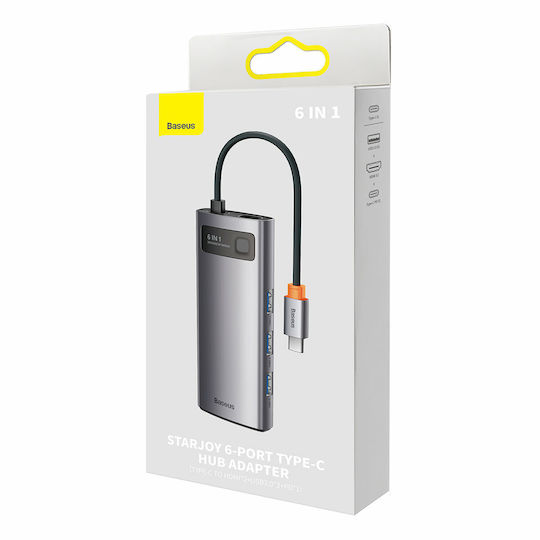 Baseus Metal Gleam Series 6in1 USB-C Docking Station with HDMI 4K PD Ethernet Gray