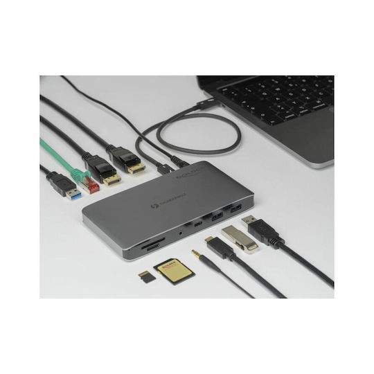 DeLock Thunderbolt 3 / USB-A Докинг станция с 4K PD Етърнет Сив (87777)