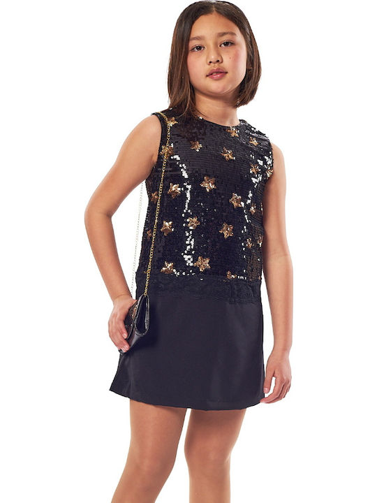Children's Dress Sleeveless with Sequins Set with Accessories Black