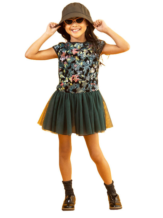 M&B Kid's Fashion Kids Dress Tulle Short Sleeve Green