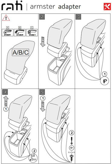 Rati Armster Car Armrest Mount for Peugeot 308 2013-2021 Black