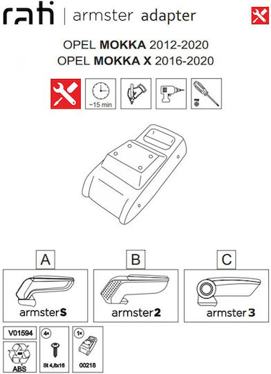 Rati Armster Car Armrest Mount for Opel Mokka / Mokka X Black